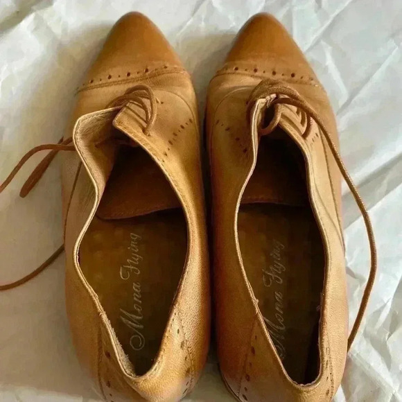 Mona Flying Womens leather dress shoes pointed toe brown US 7.5 EU 39 1" Heel - Picture 7 of 11